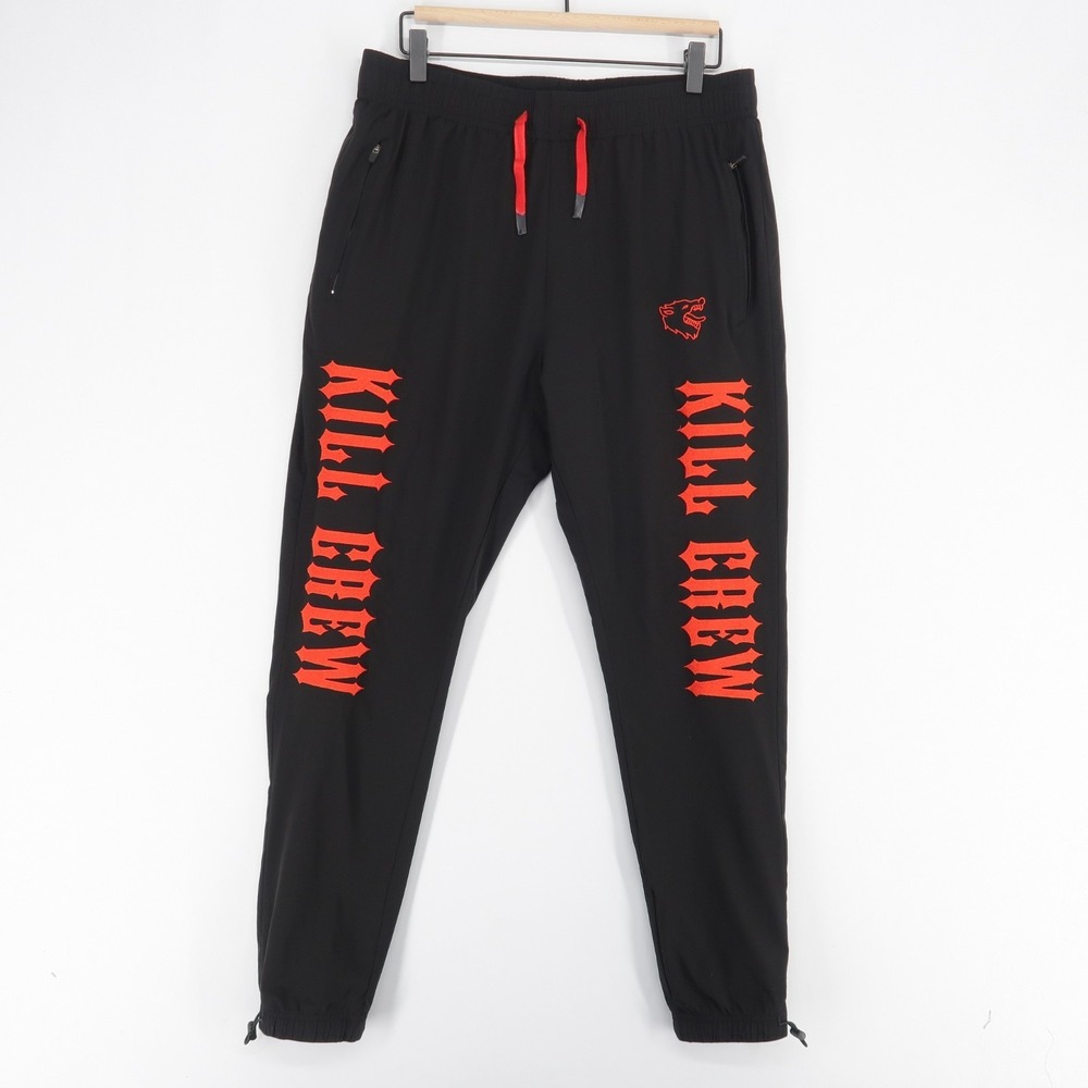 Kill Crew Nylon Tech Pants v2 Joggers Mens M Black Red Logo Elastic Waist